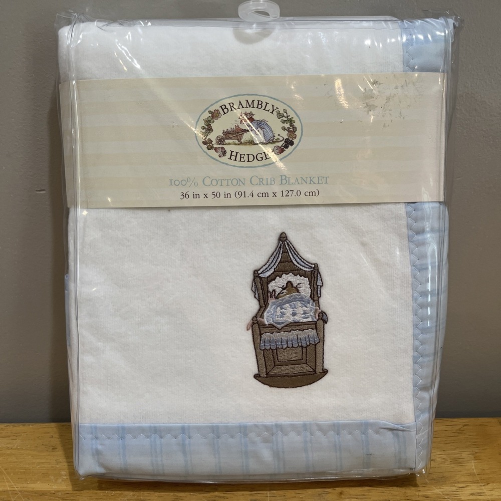 Brambly Hedge Embroidered Cotton Crib Blanket Satin‎ EdgeBaby Blanket